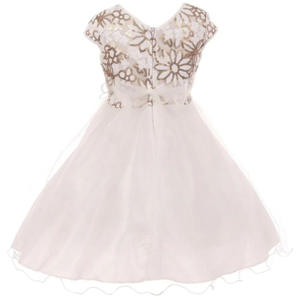 Flower Girl Dress Big Girls Junioor Cap Sleeve Floral Sequin Tulle Easter Party